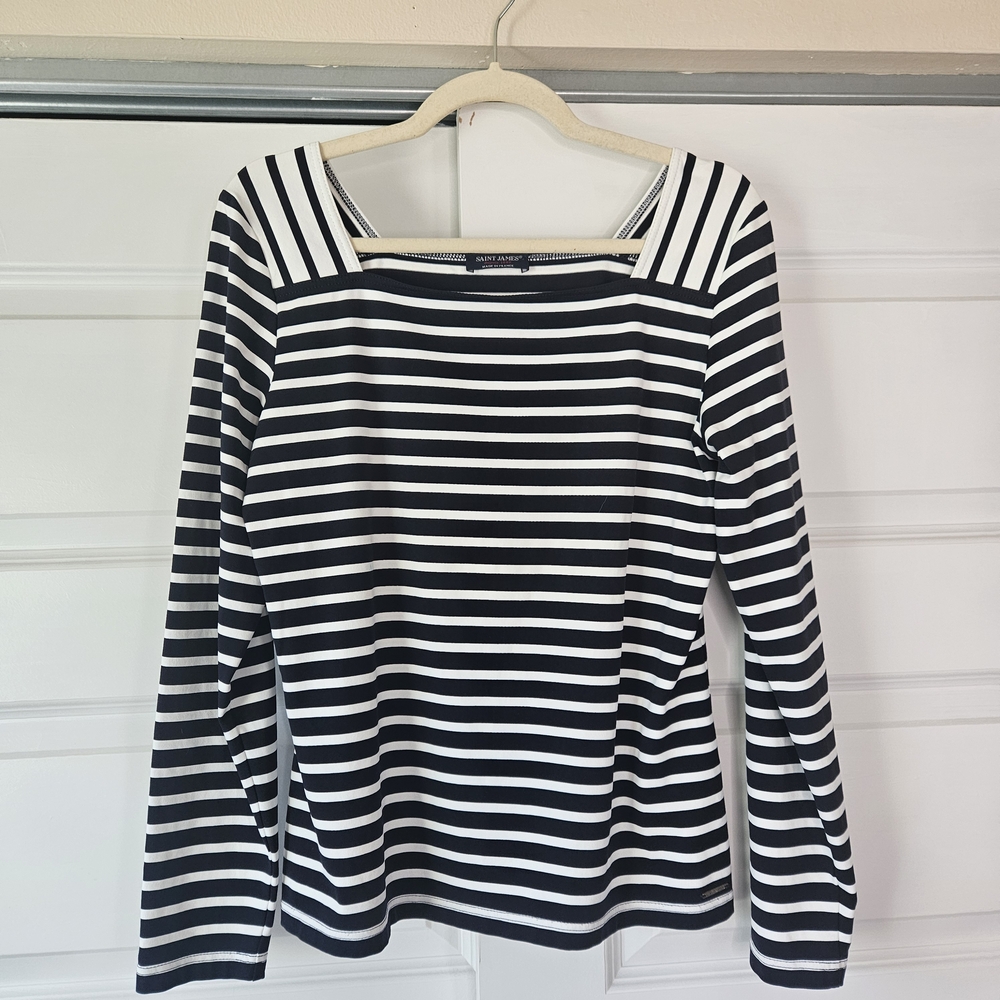 Authentic Saint James French Navy Tee - Vertical Stripe Shoulder Detail - Picture 3 of 8